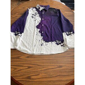 Men’s purple and white ink blot design button up dress shirt size 3XL